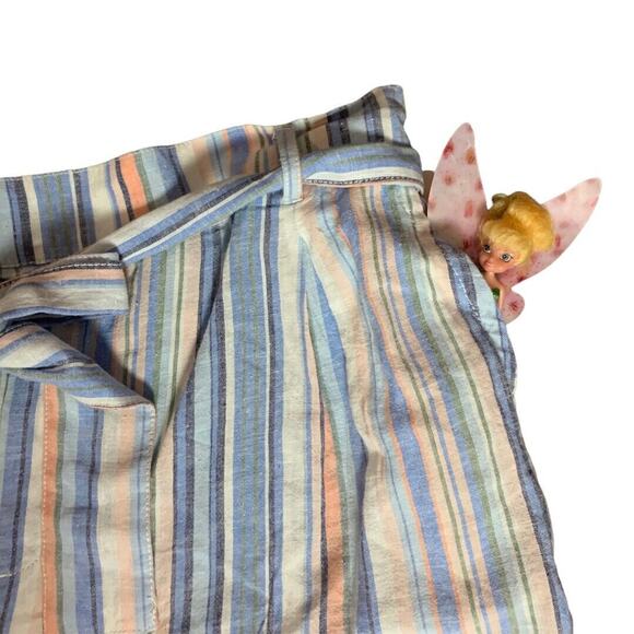 Caslon Stripe Paperbag Shorts Blue White XL Belted Cuff Linen Wide Leg NEW - Picture 5 of 9